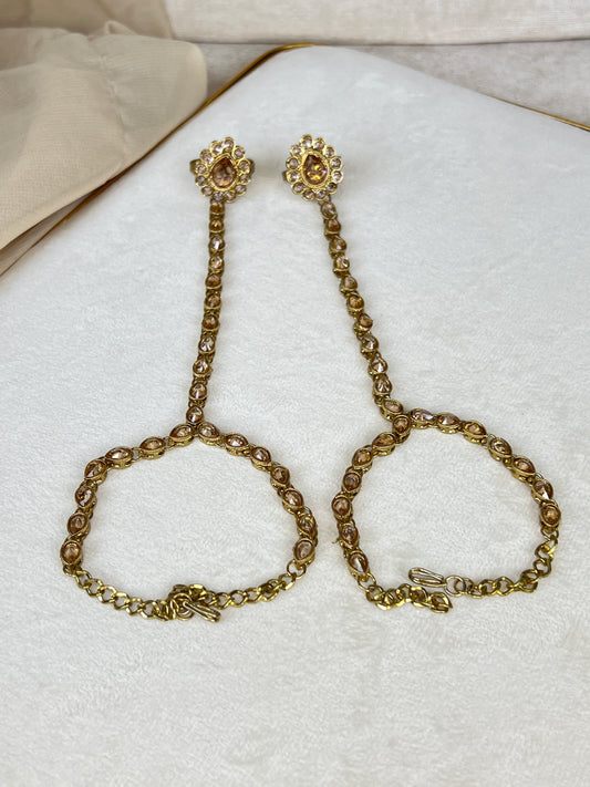 Simple Polki Hand Harness Ring Bracelet | Hath Panja | Pair