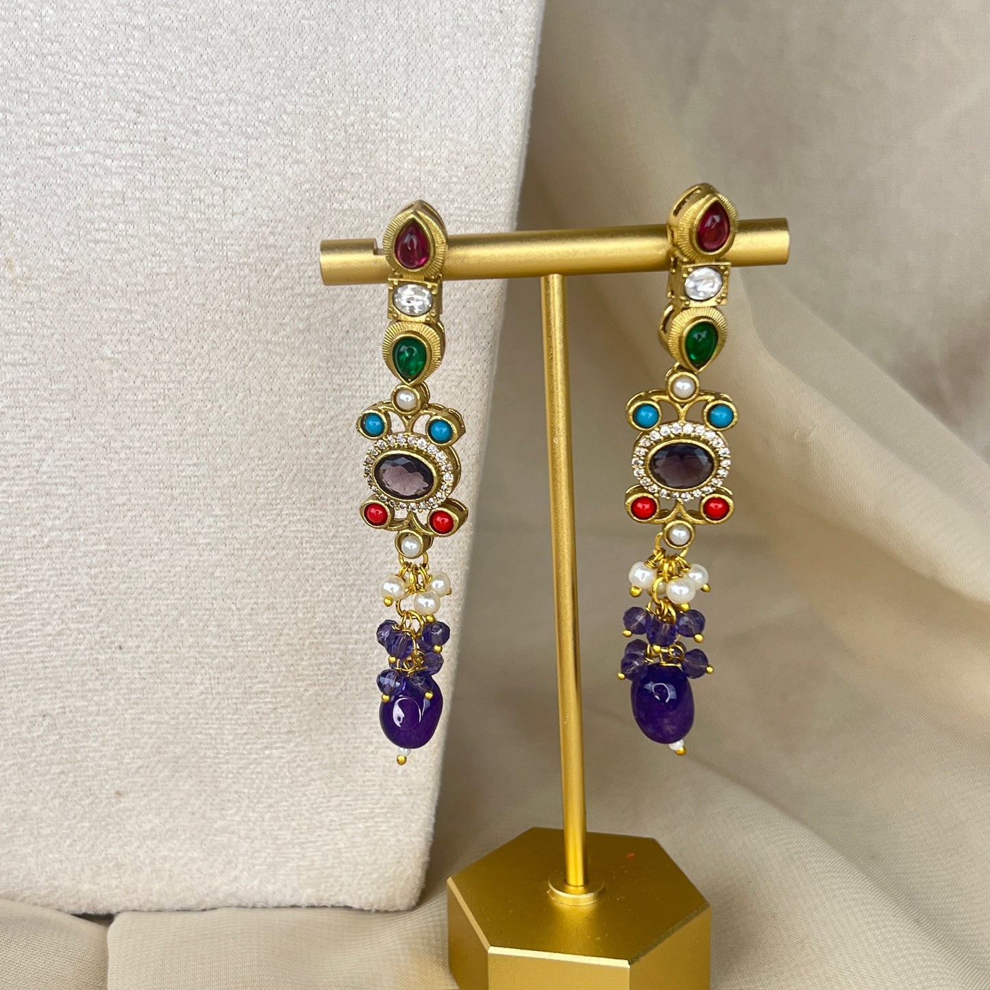 Victorian Kundan Multicolor Necklace Set w/Earrings