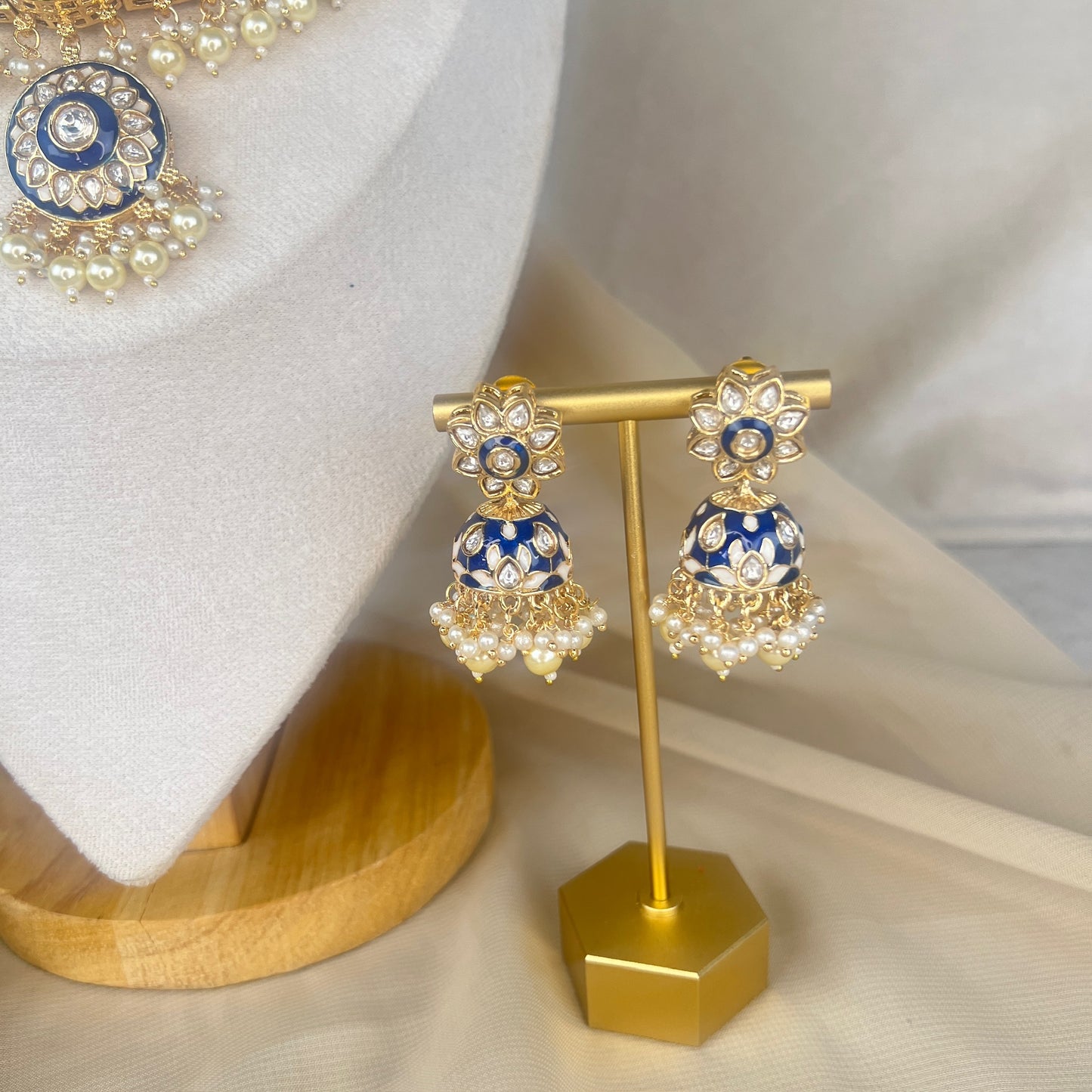 Blue Meena Kari Kundan Necklace Set