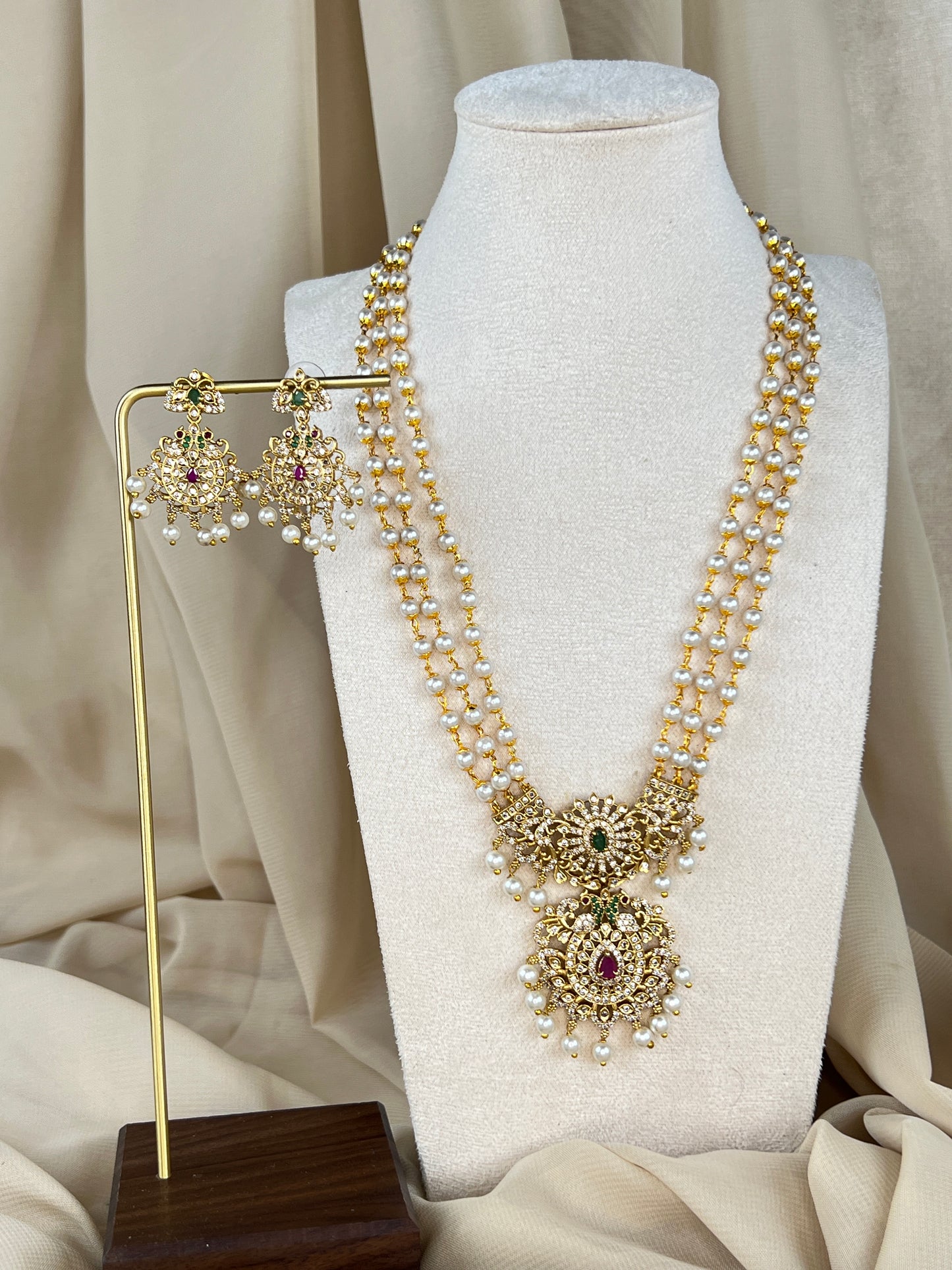 American Diamond Pearl Rani Haar | Mala | Necklace Set
