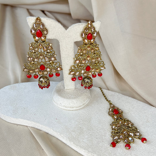 Gold Polki Earring & Tikka Set