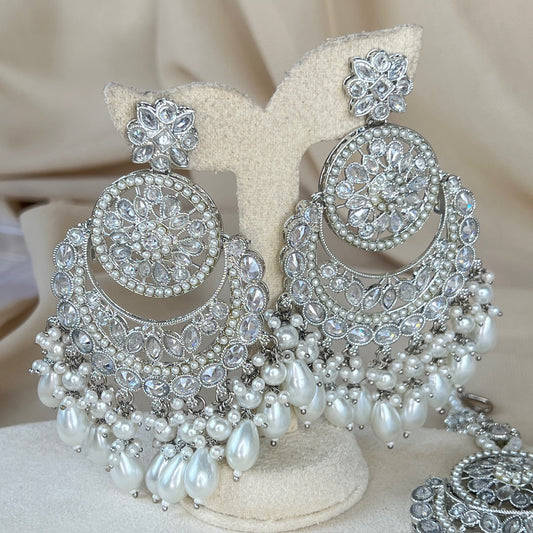 Large Silver Earring & Tikka Set