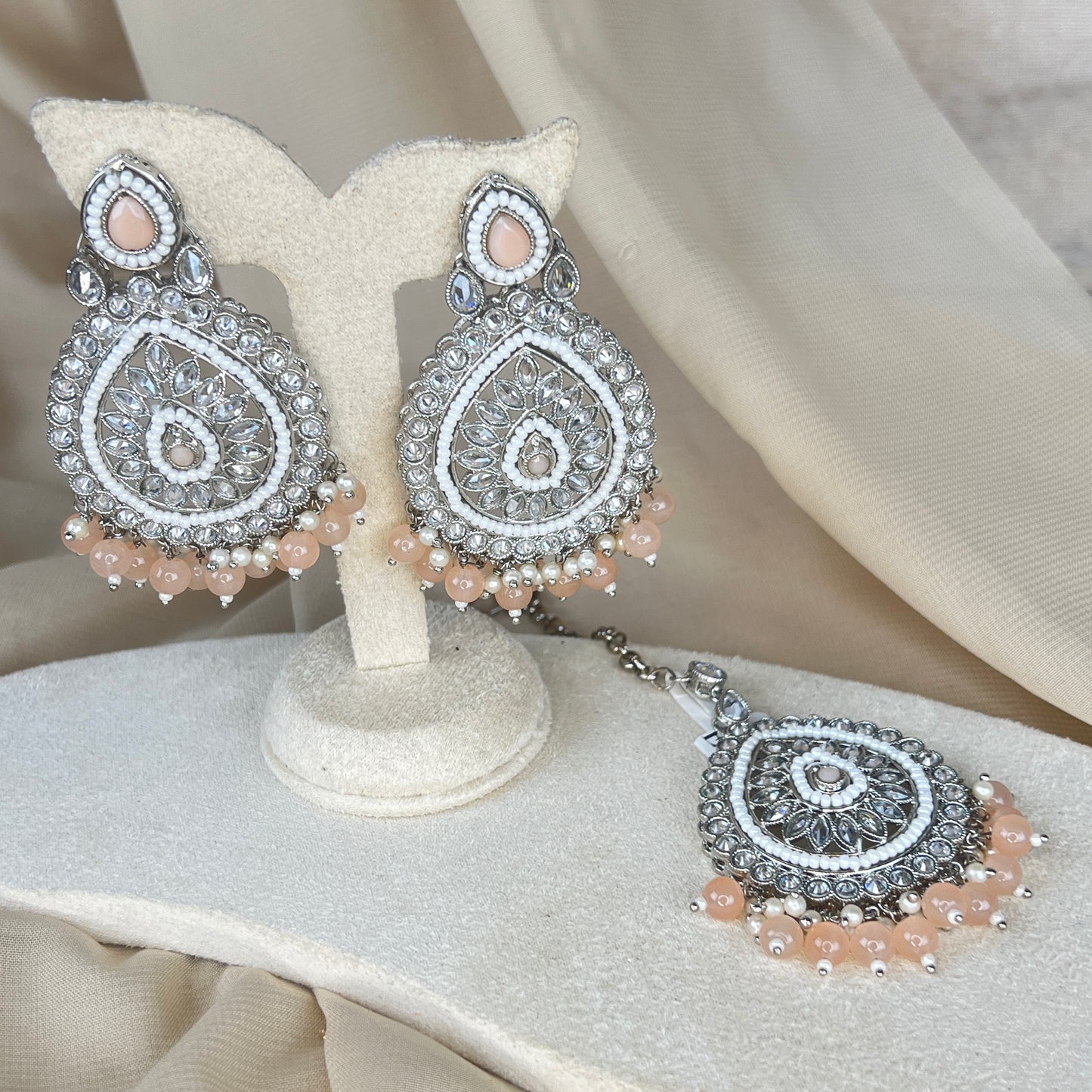 Silver Polki Earring and Tikka Set