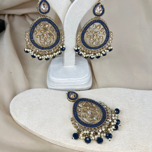 Oversized Nauratan Earring and Tikka Set