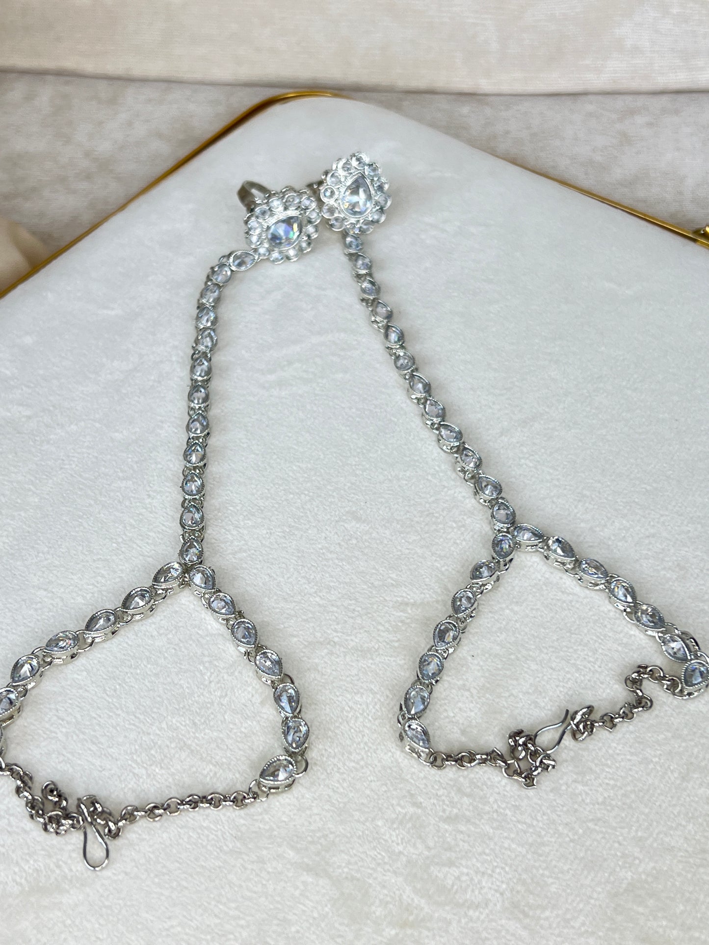 Simple Polki Hand Harness Ring Bracelet | Hath Panja | Pair