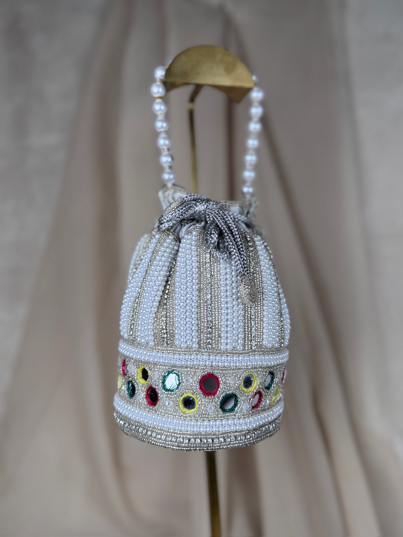 Multicolor Beaded Mirrow Pearl Potli | Purse