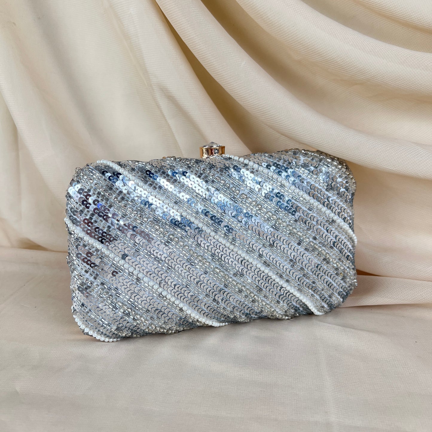 Silver Sequin and Bead Clutch