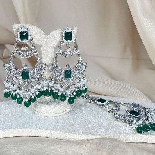 Large Silver Earring and Tikka Set
