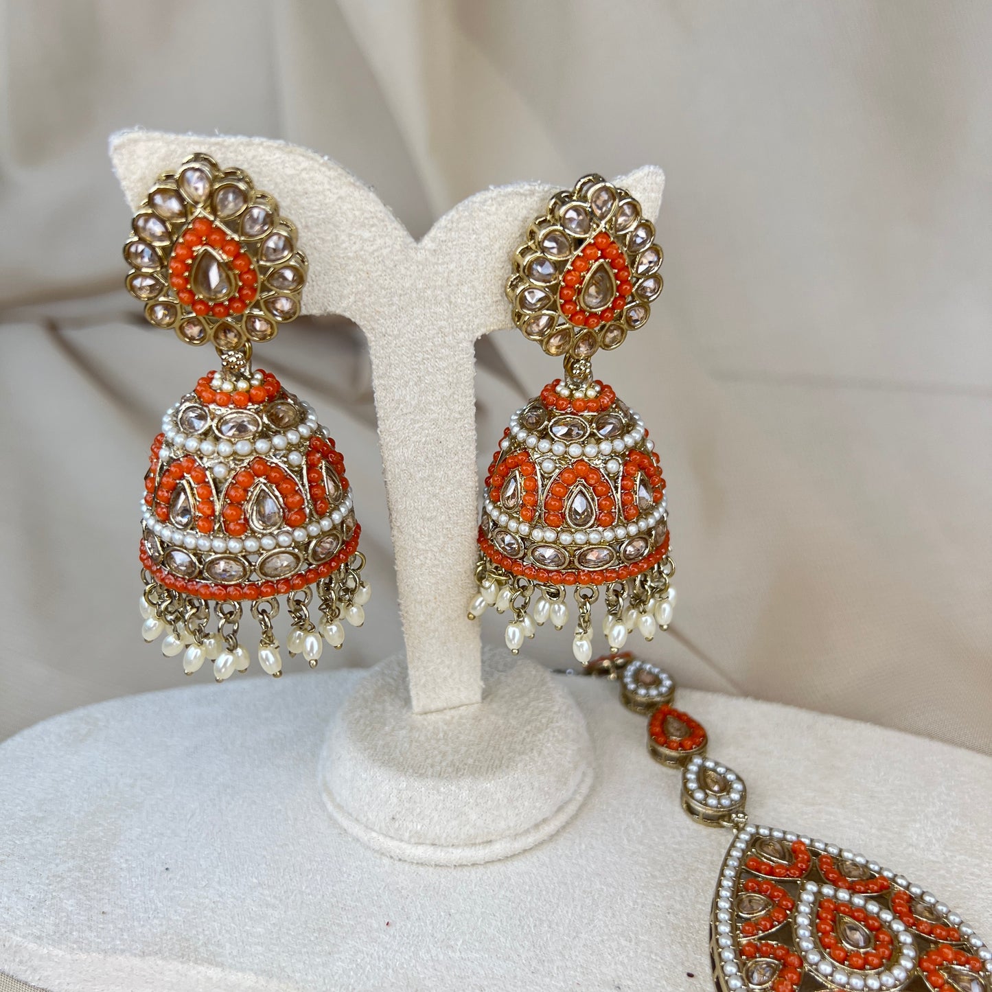 Nauratan Oversized Tikka & Jhumka Earring set