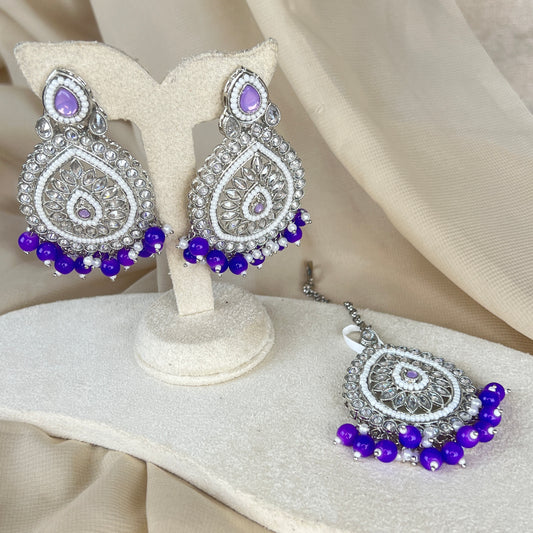 Silver Polki Earring and Tikka Set
