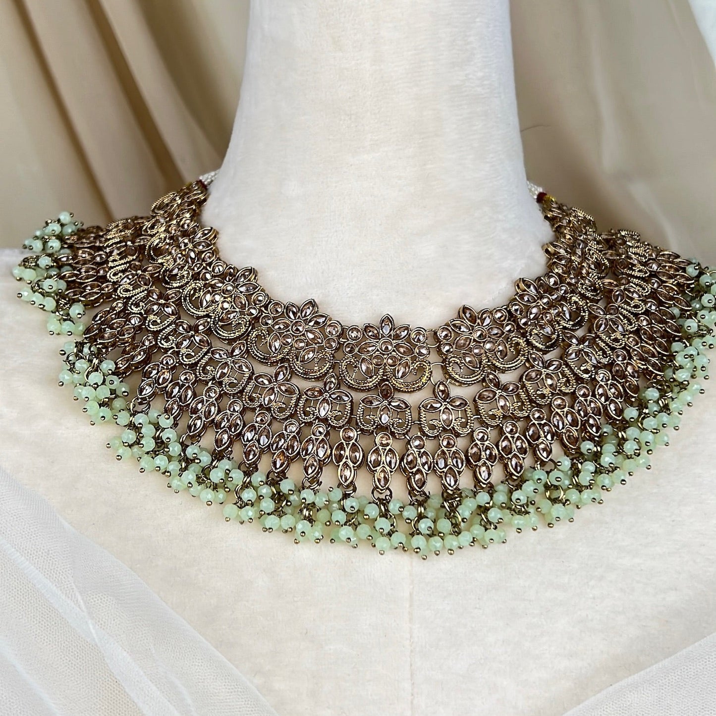 Large Bib Pakistani Style Semi Bridal Set w/Jhoomar