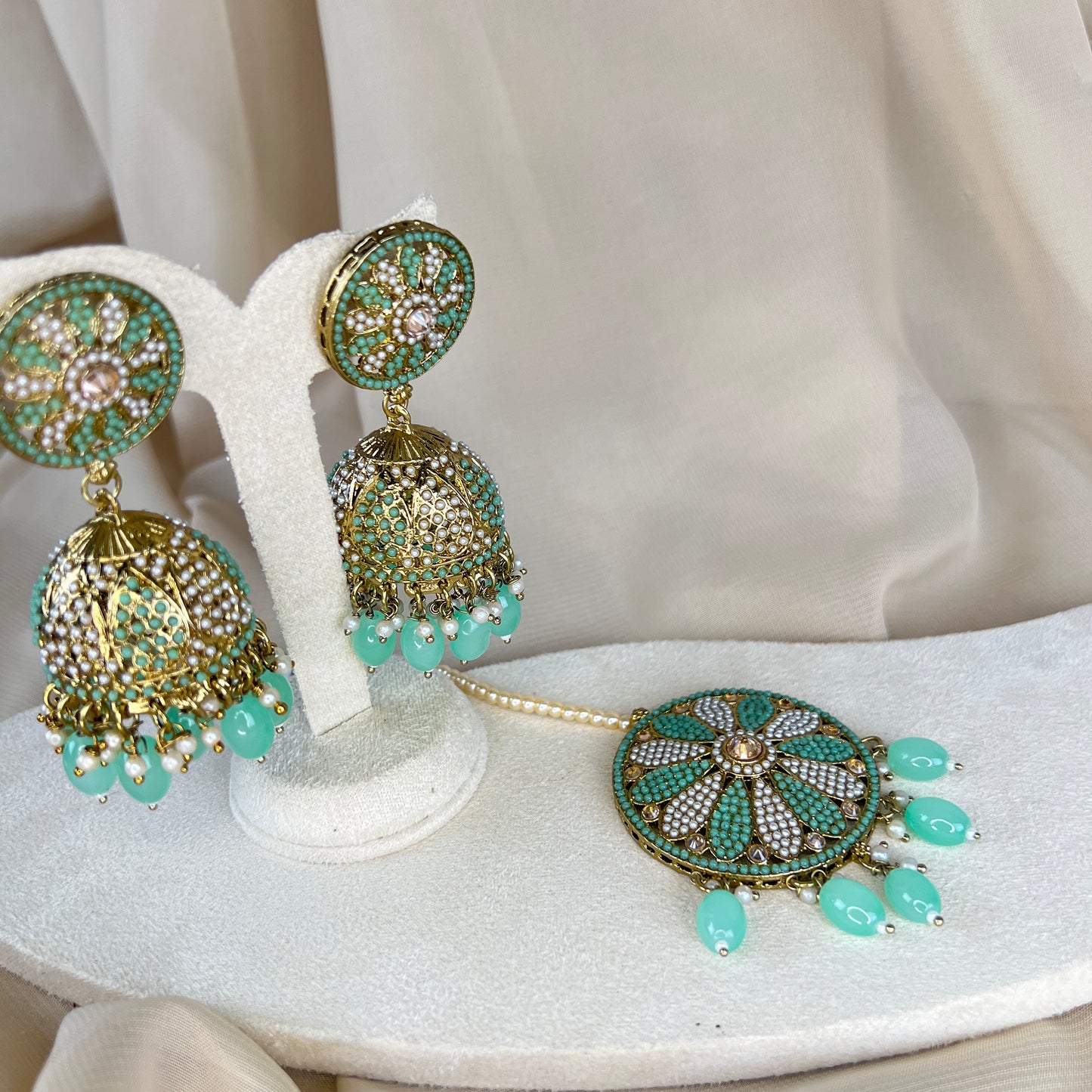 Nauratan Jhumka Oversized Earring and Tikka Set