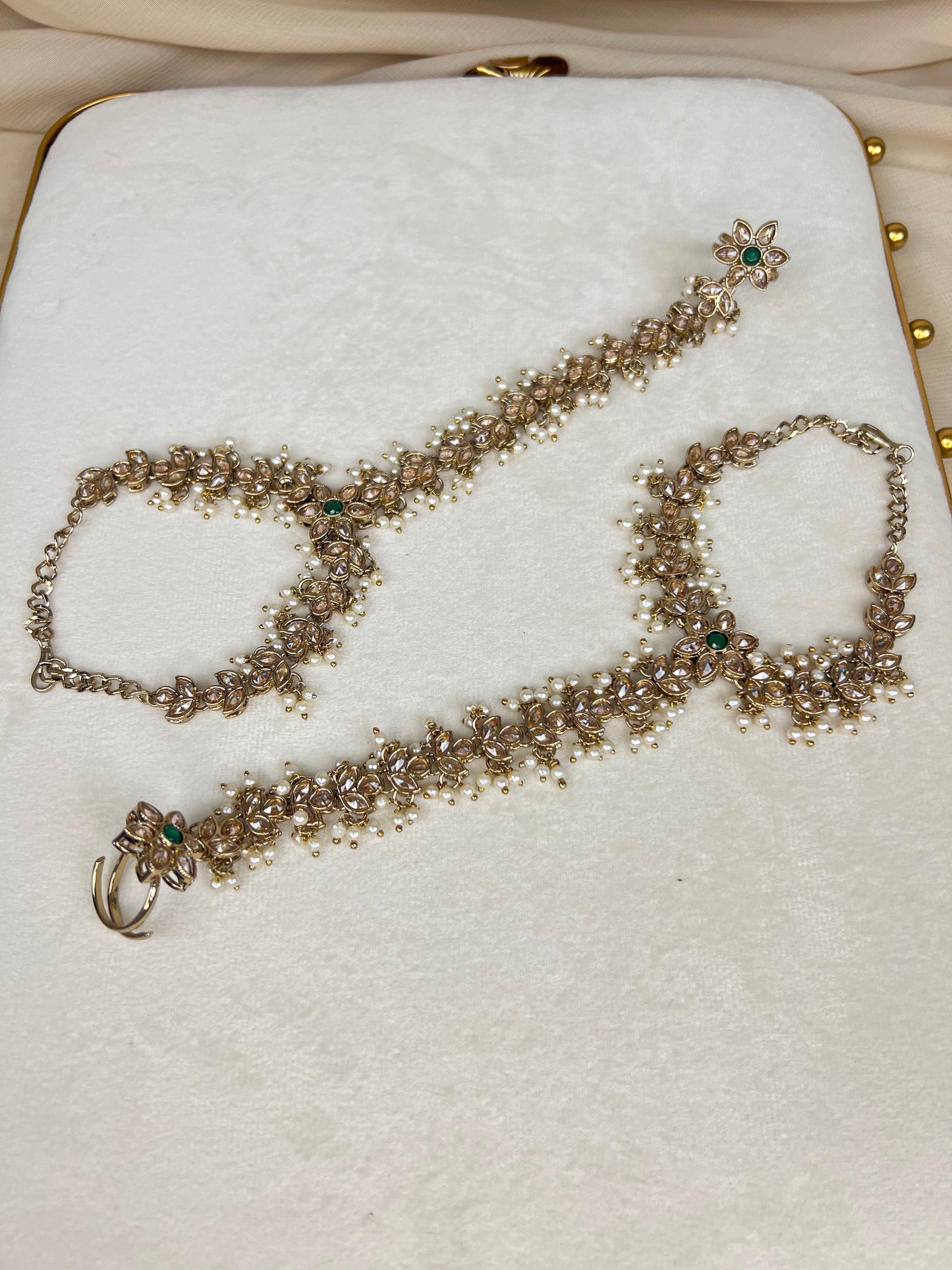 Polki Pearl Ring Hand Bracelet Pair
