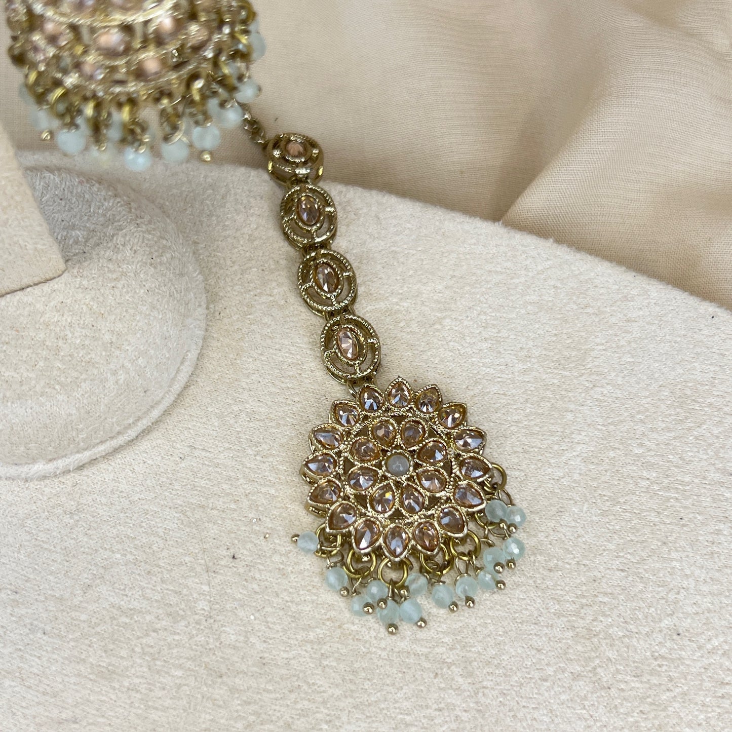 Gold Jhumka Earring & Tikka Set