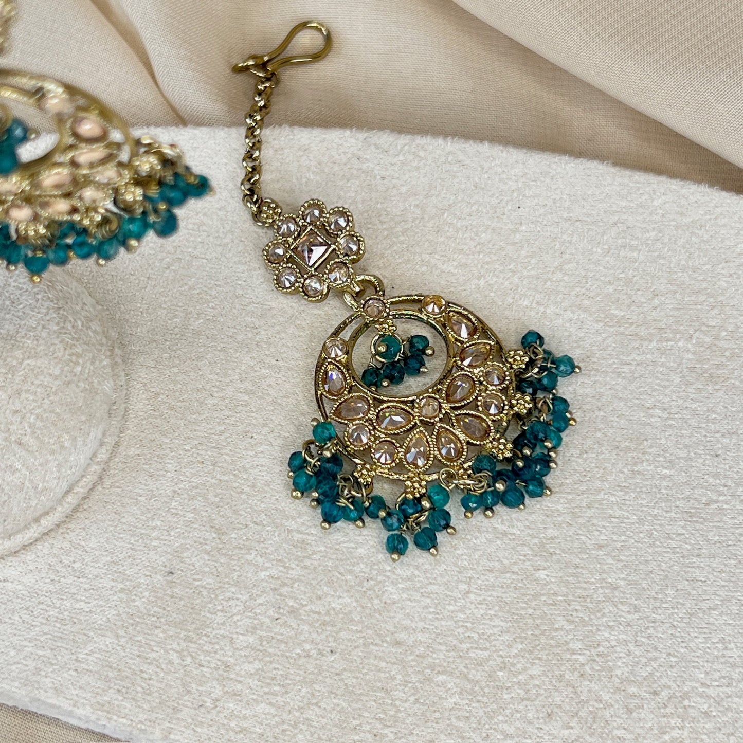 Green & Gold Earring & Tikka Set