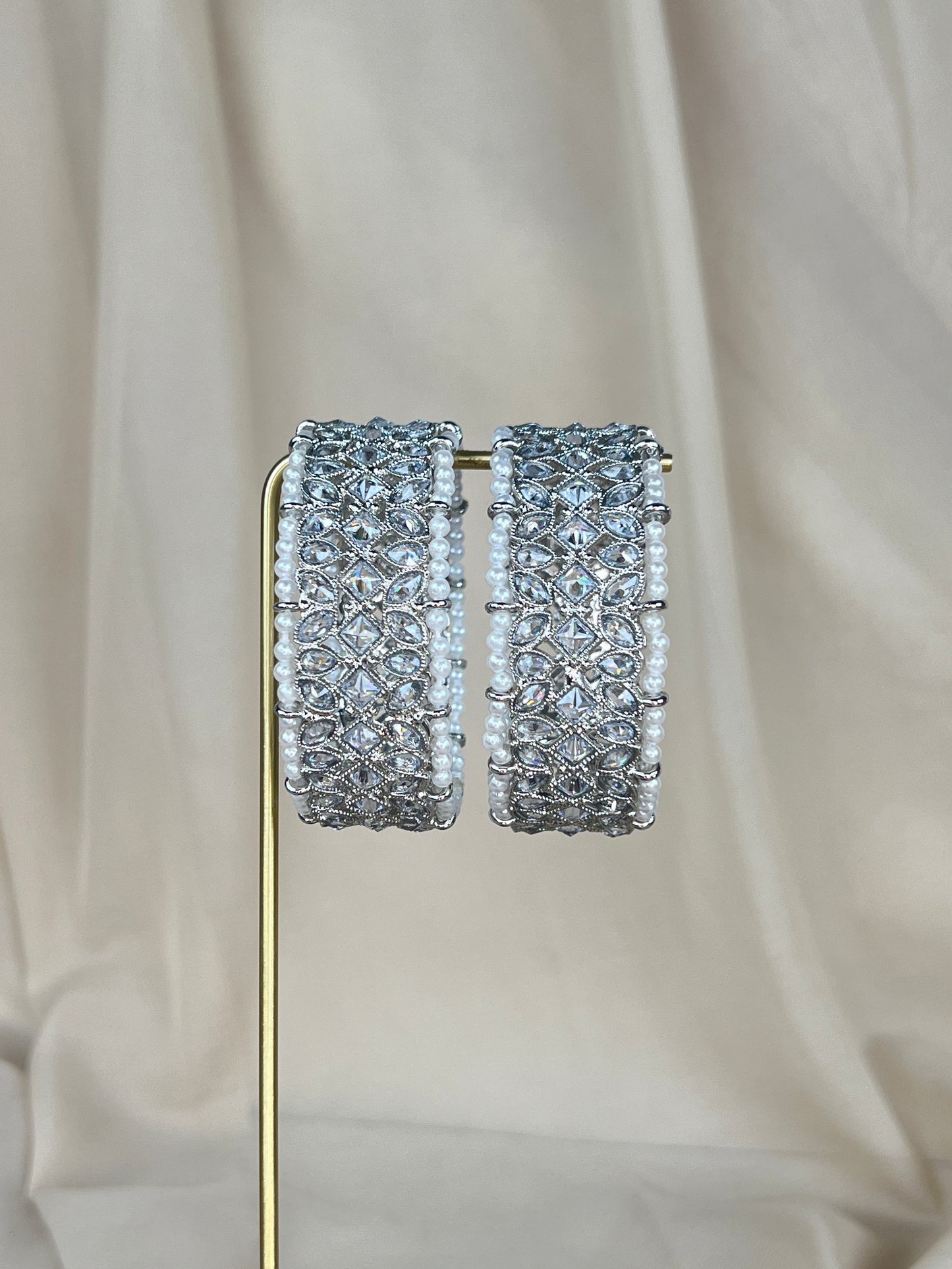 Silver Pearl Polki Bangle Pair