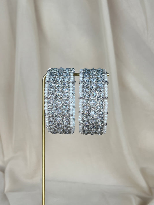 Silver Pearl Polki Bangle Pair