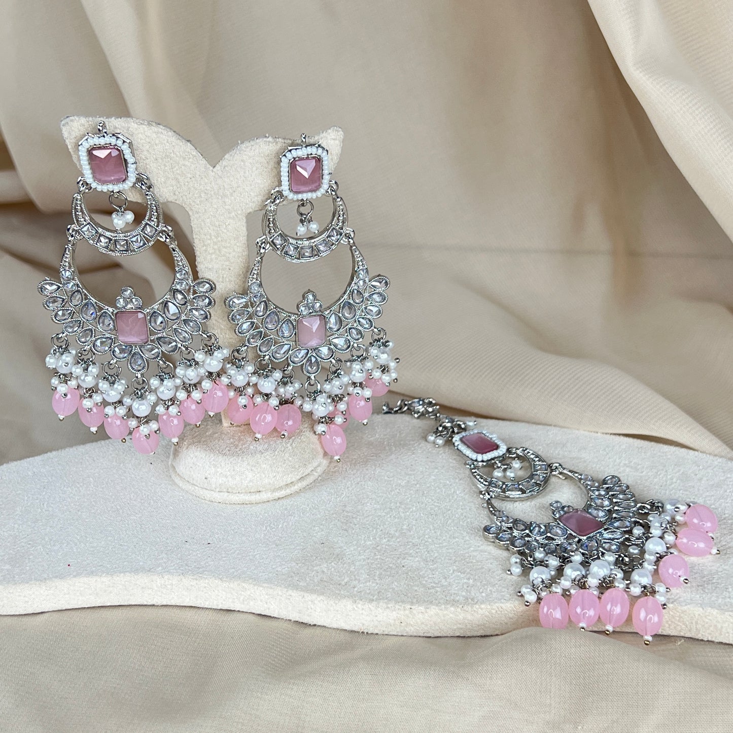Large Silver Earring and Tikka Set
