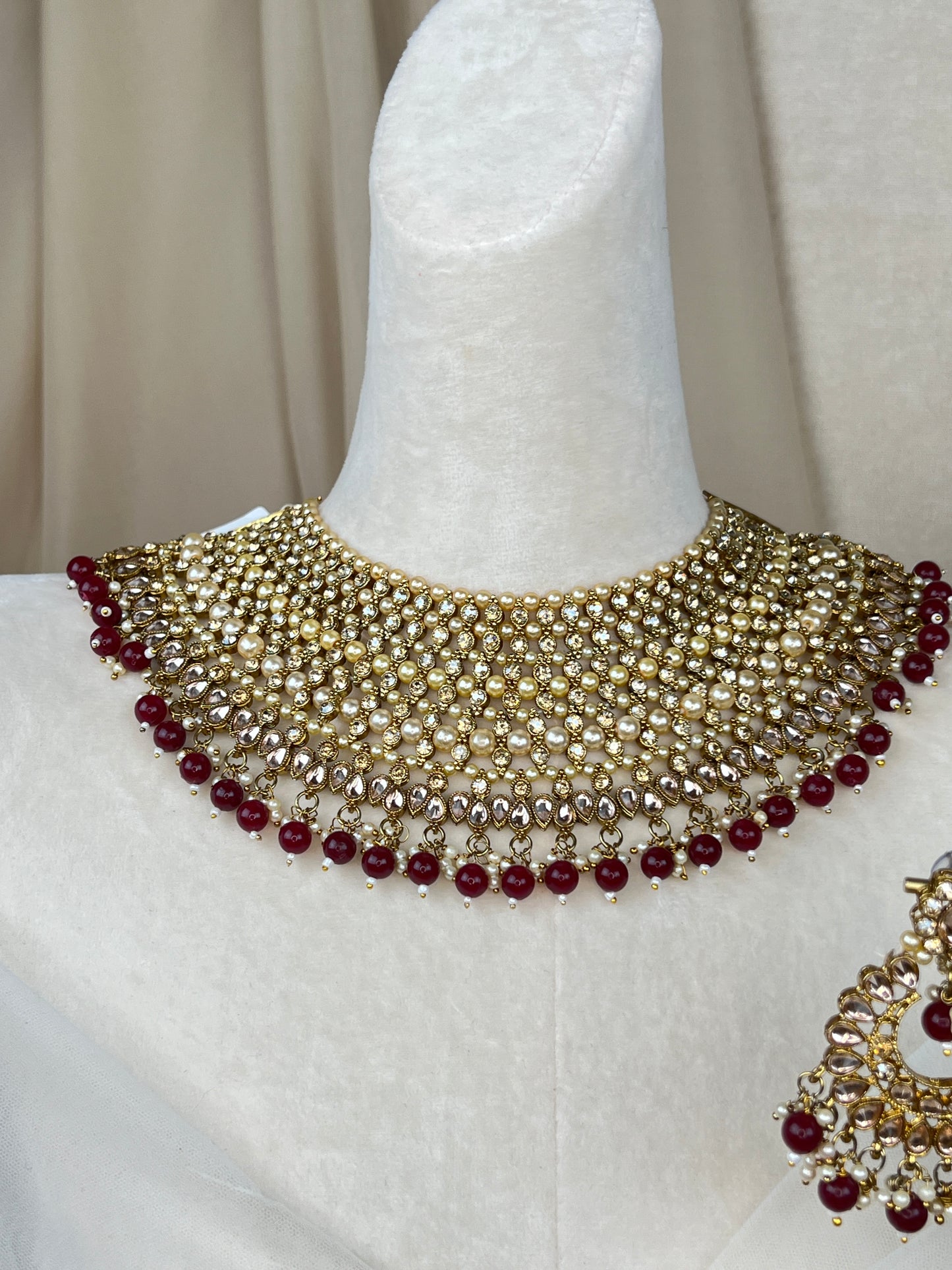 Large Bib Style Maroon Semi Bridal Set