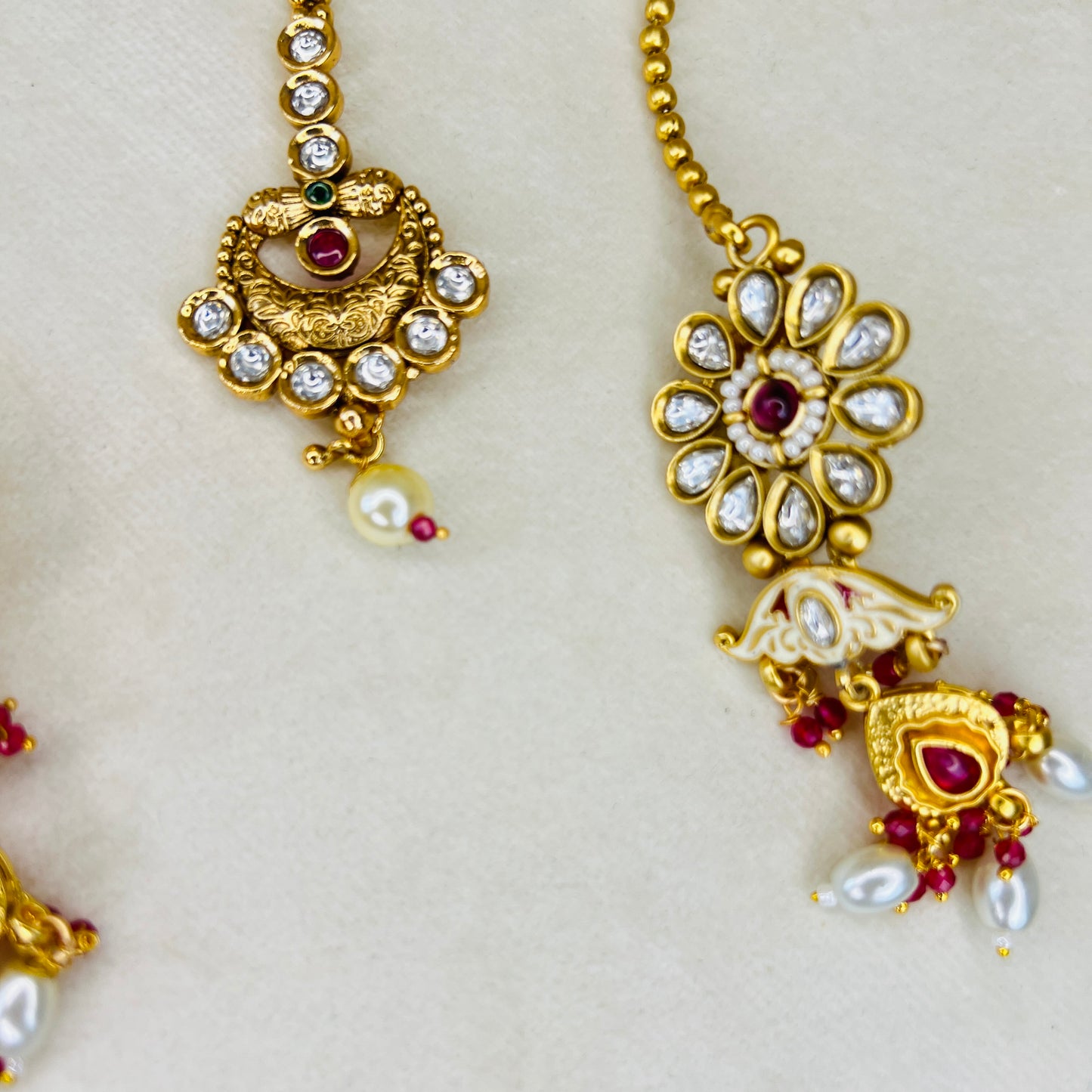 Gold & Red Kundan Semi Bridal Necklace Set
