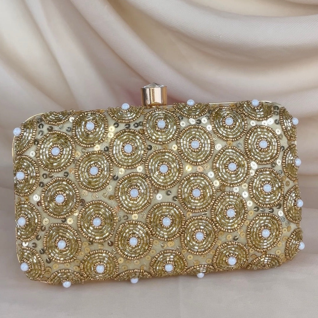 Gold and Pearl Sequin Clutch