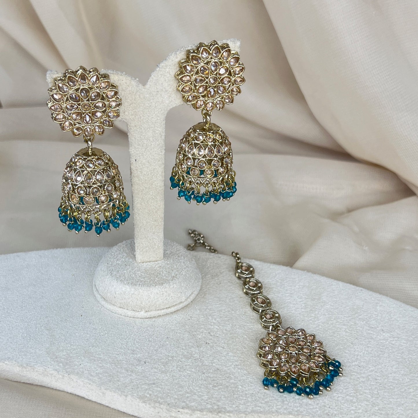Gold Jhumka Earring & Tikka Set