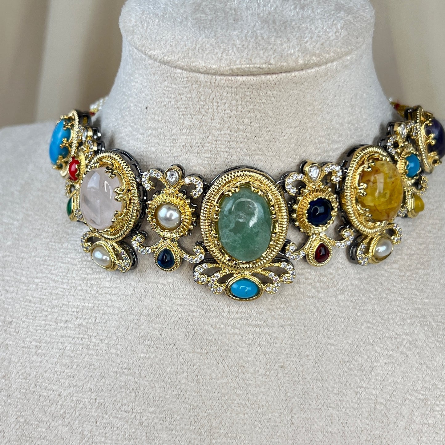 Multicolor Kundan Choker w/Earrings