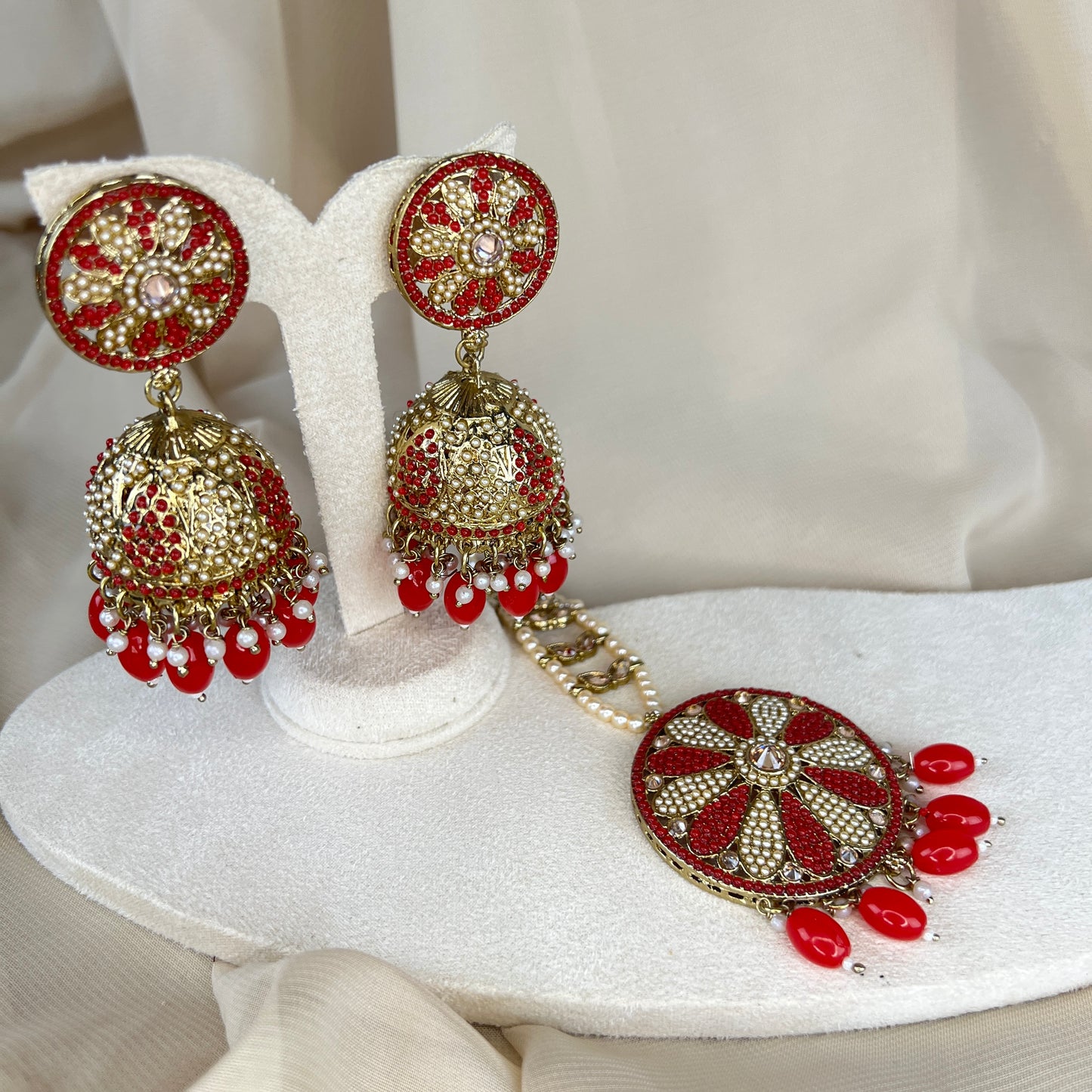 Nauratan Jhumka Oversized Earring and Tikka Set
