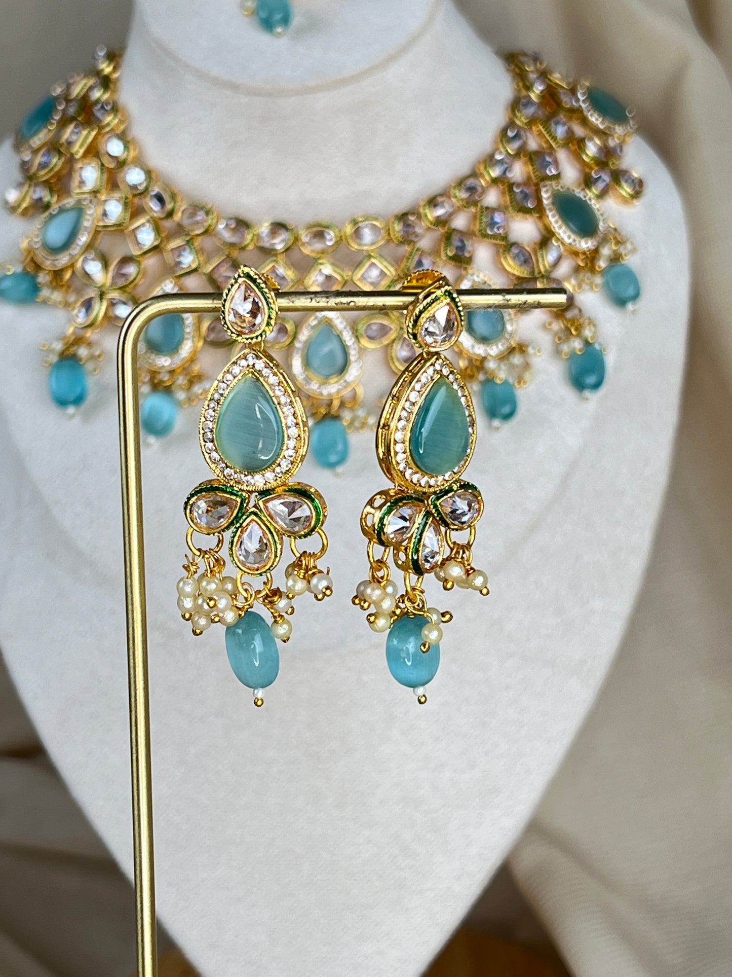 Monalisa Kundan Stone Bib Style Necklace Set