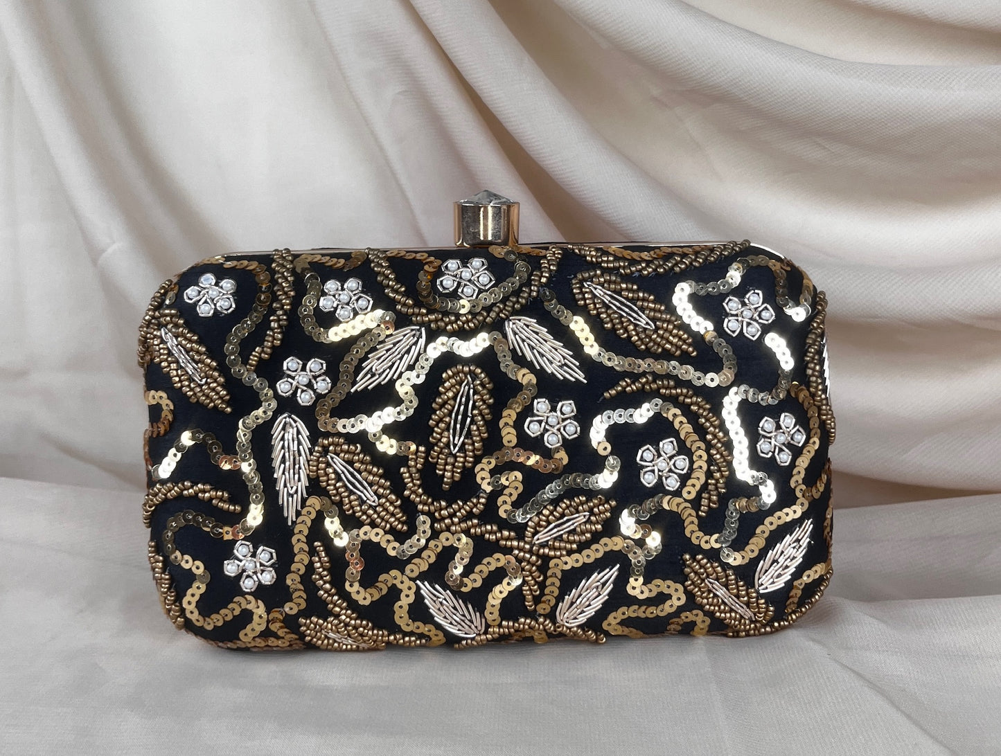 Embroidered Pearl Clutch