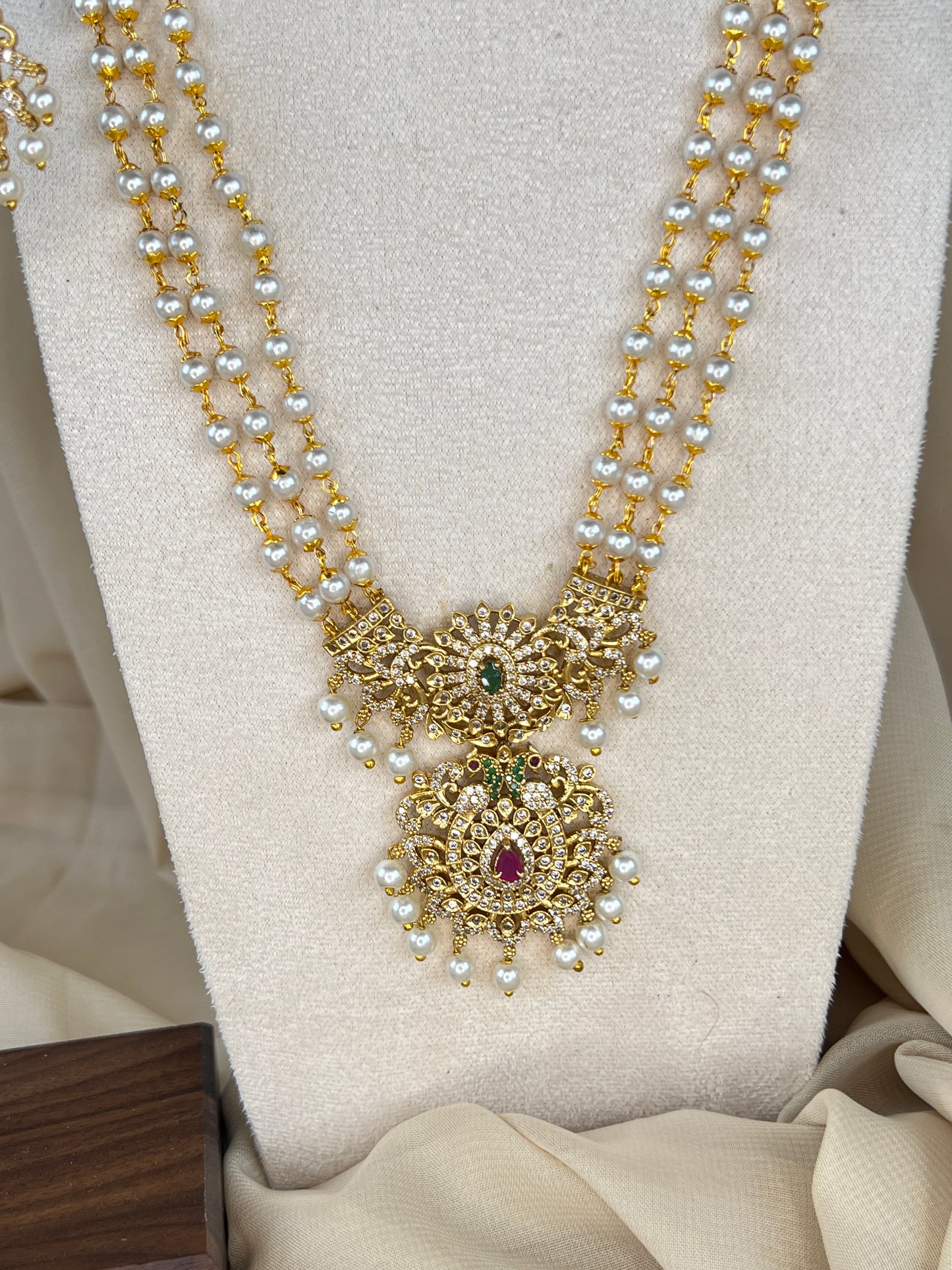 American Diamond Pearl Rani Haar | Mala | Necklace Set