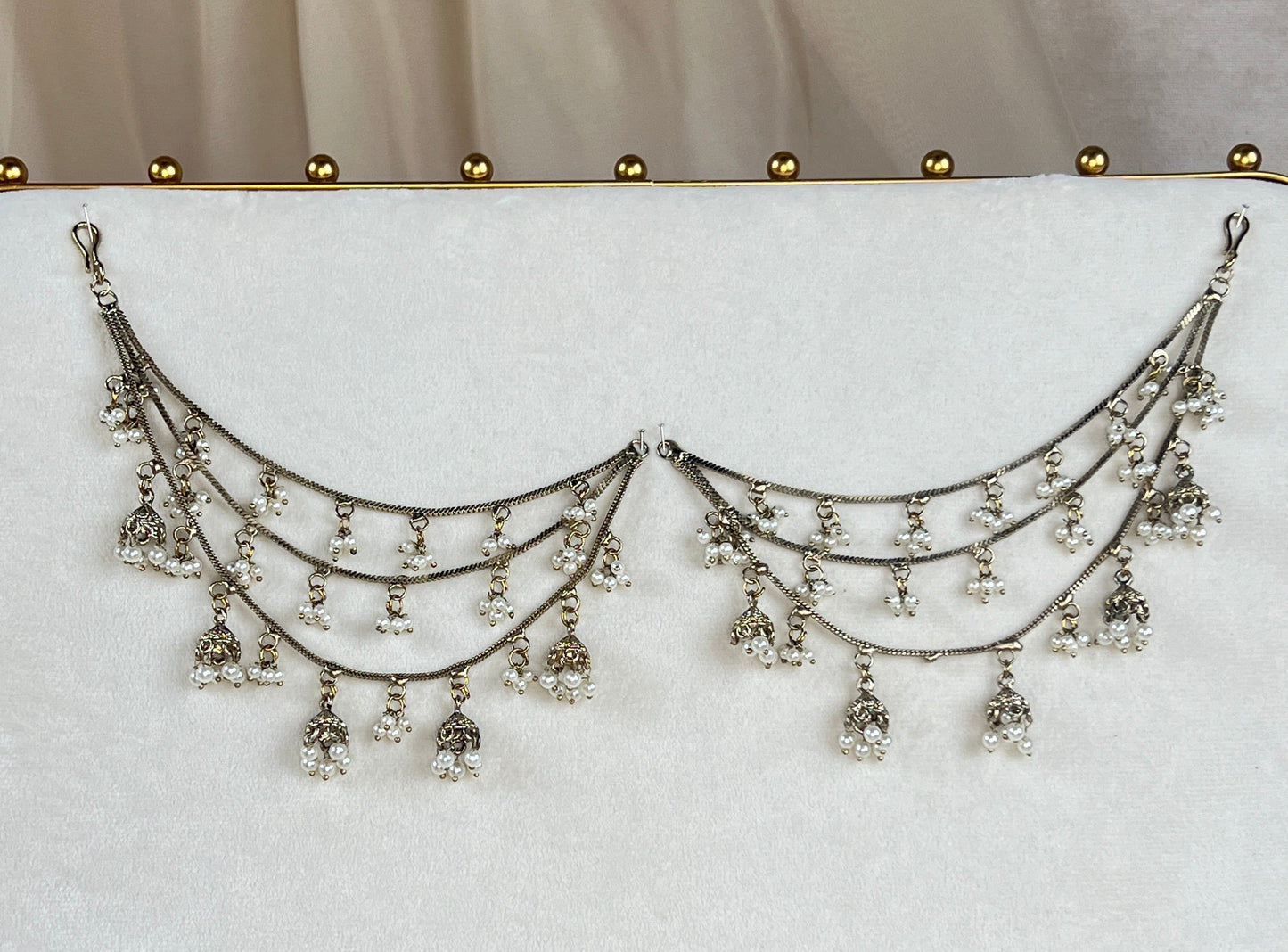 Layered Pearl Jhumka Attachable Ear Chains | Sahare | Earring Support