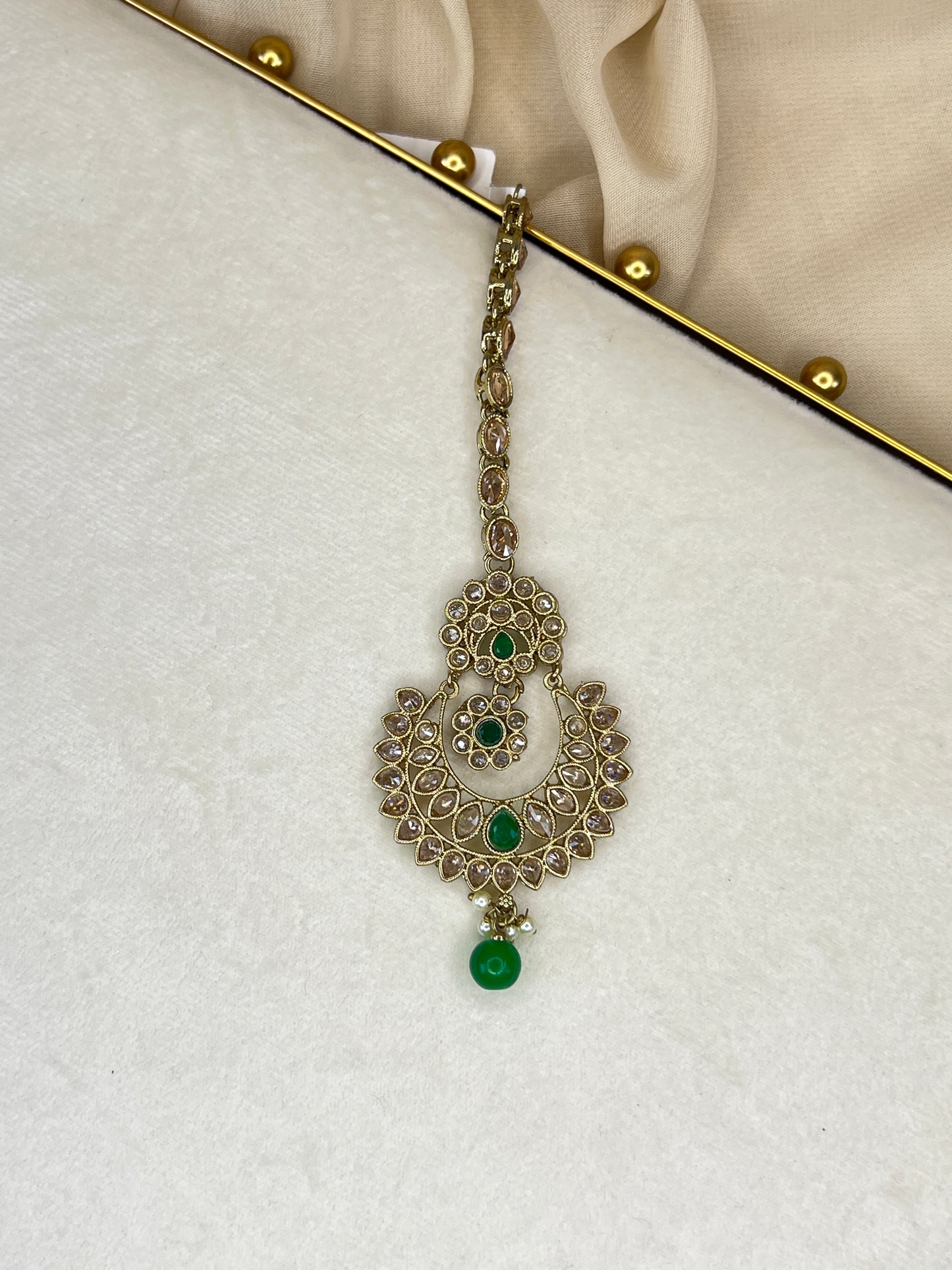 Gold and Green Medium Sized Polki Tikka