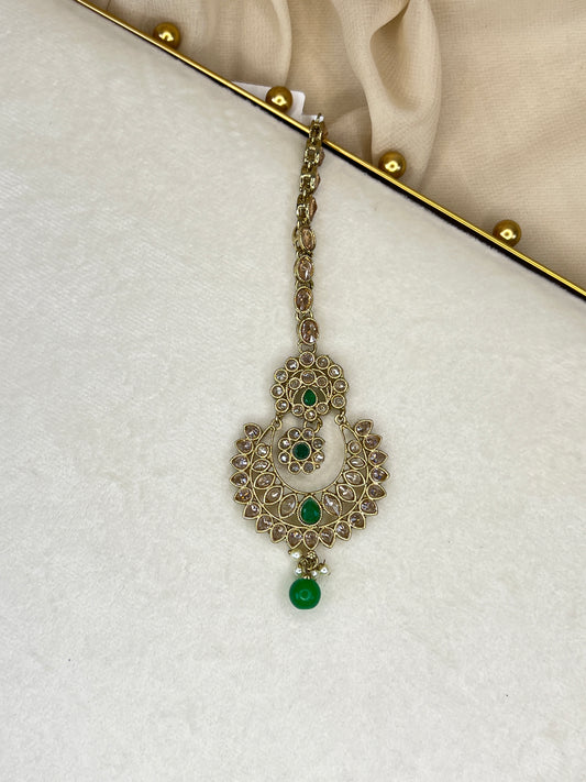 Gold and Green Medium Sized Polki Tikka