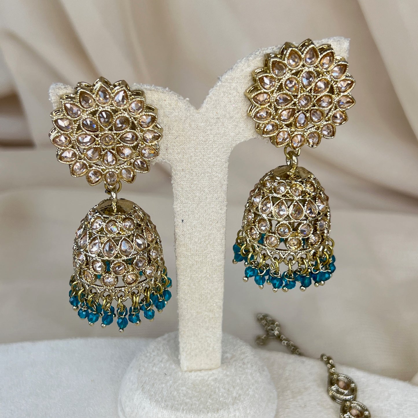 Gold Jhumka Earring & Tikka Set