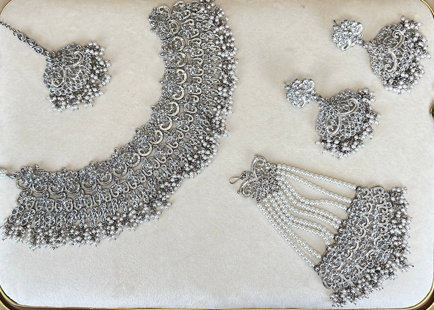 Large Bib Pakistani Style Semi Bridal Set w/Jhoomar
