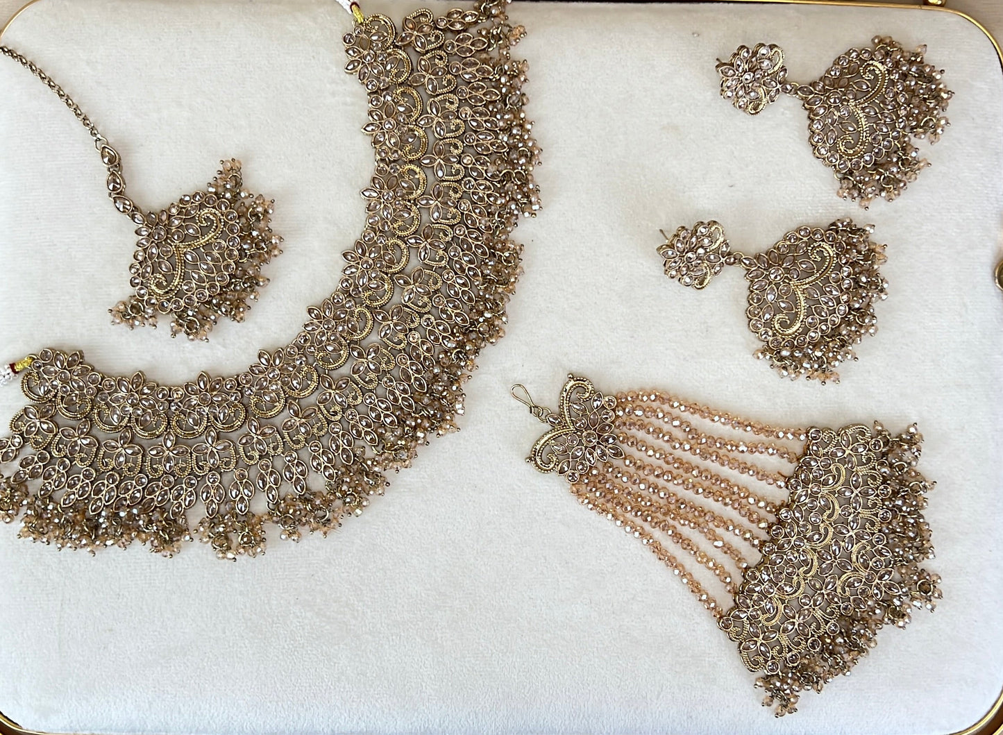 Large Bib Pakistani Style Semi Bridal Set w/Jhoomar