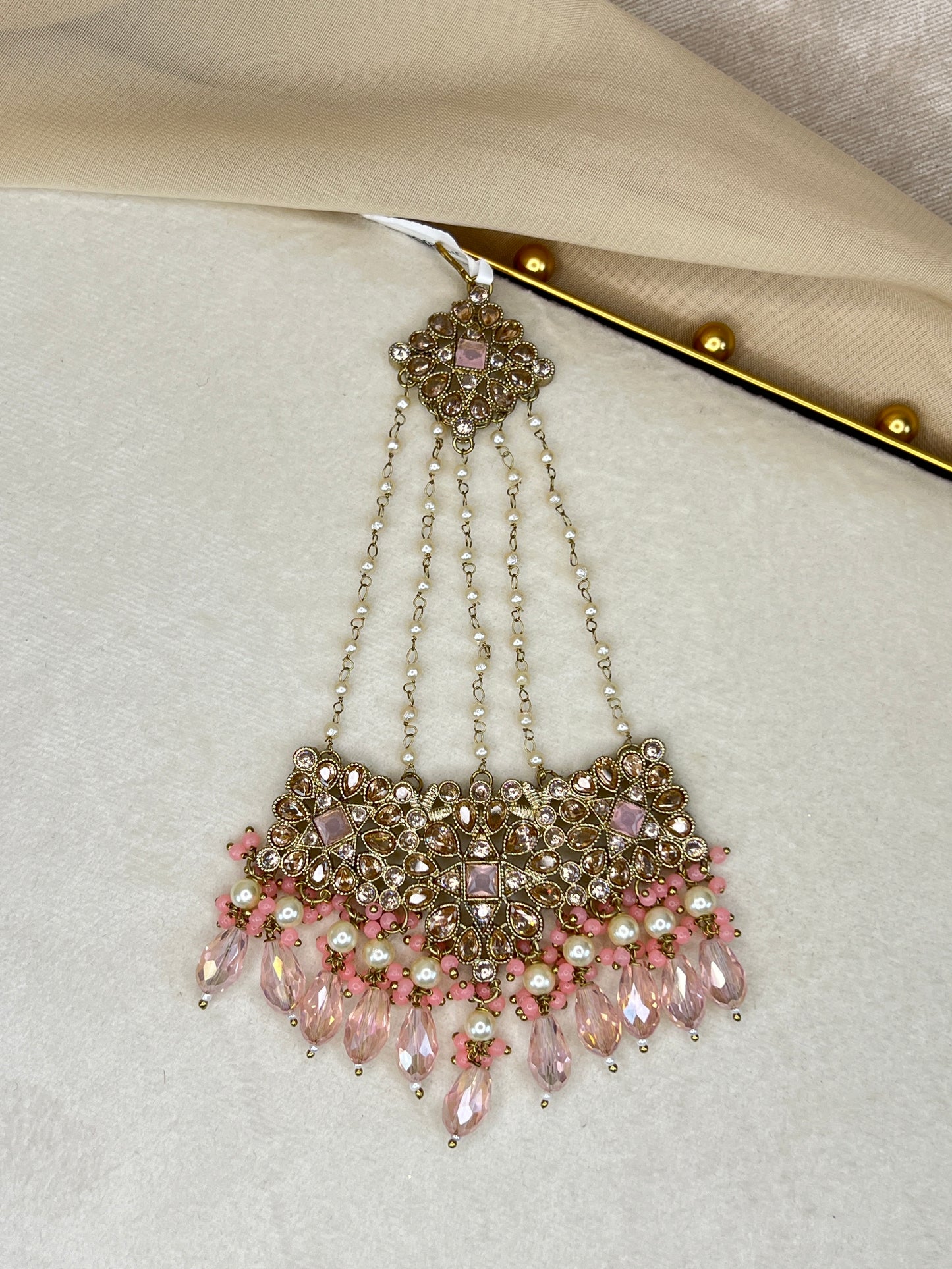 Pink Large Side Tikka Headpiece | Jhoomar | Japta | Passa