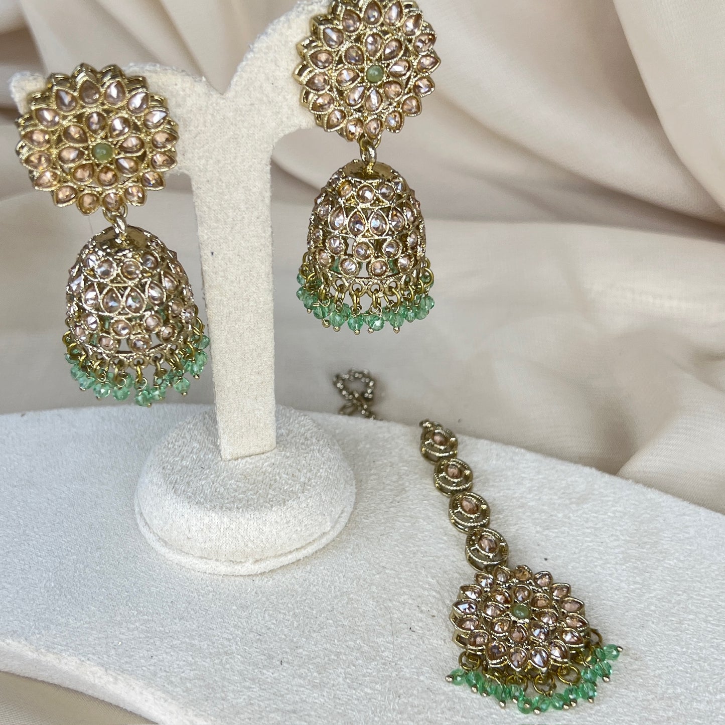 Gold Jhumka Earring & Tikka Set