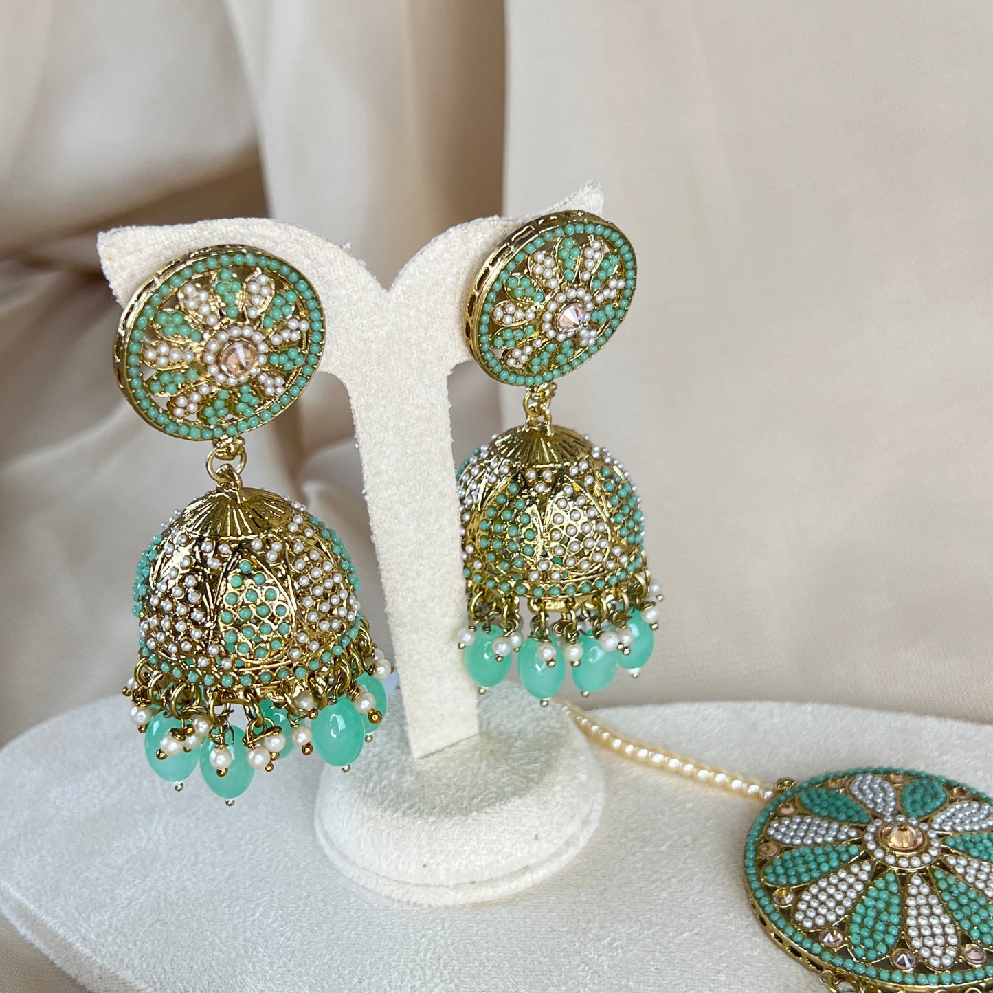 Nauratan Jhumka Oversized Earring and Tikka Set