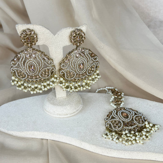 Oversized Pearl Earring and Tikka Set