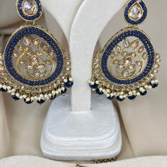 Oversized Nauratan Earring and Tikka Set