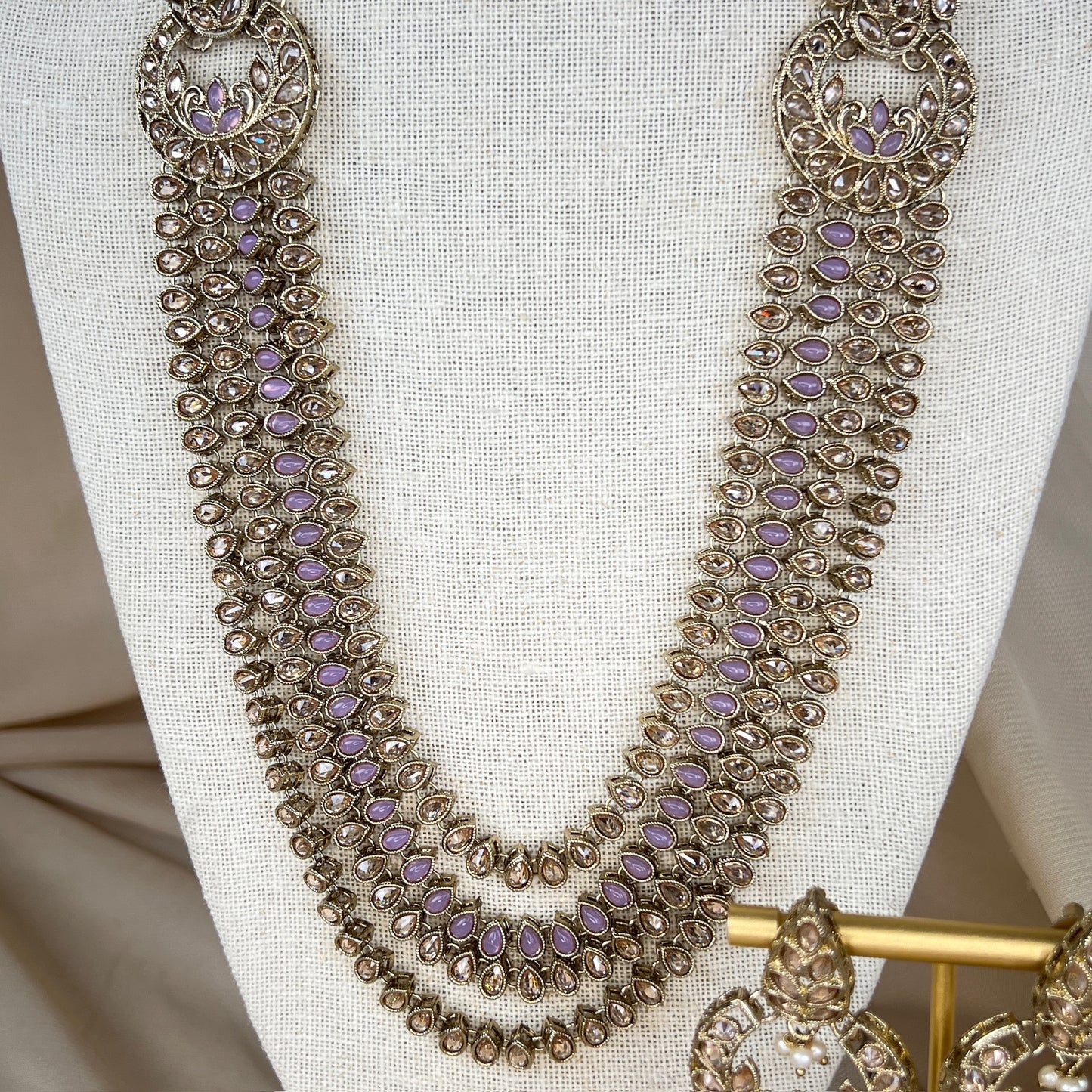 Polki Lavender Long Necklace Set | Mala | Haar