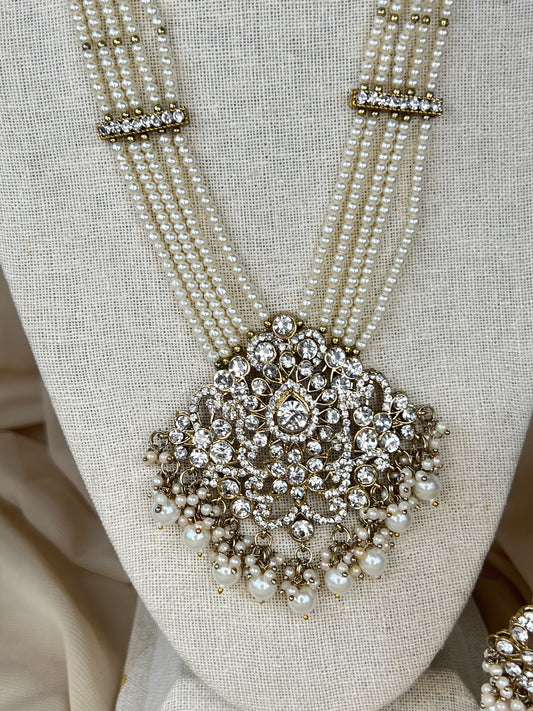 Gold Stone Long Haar Necklace Set