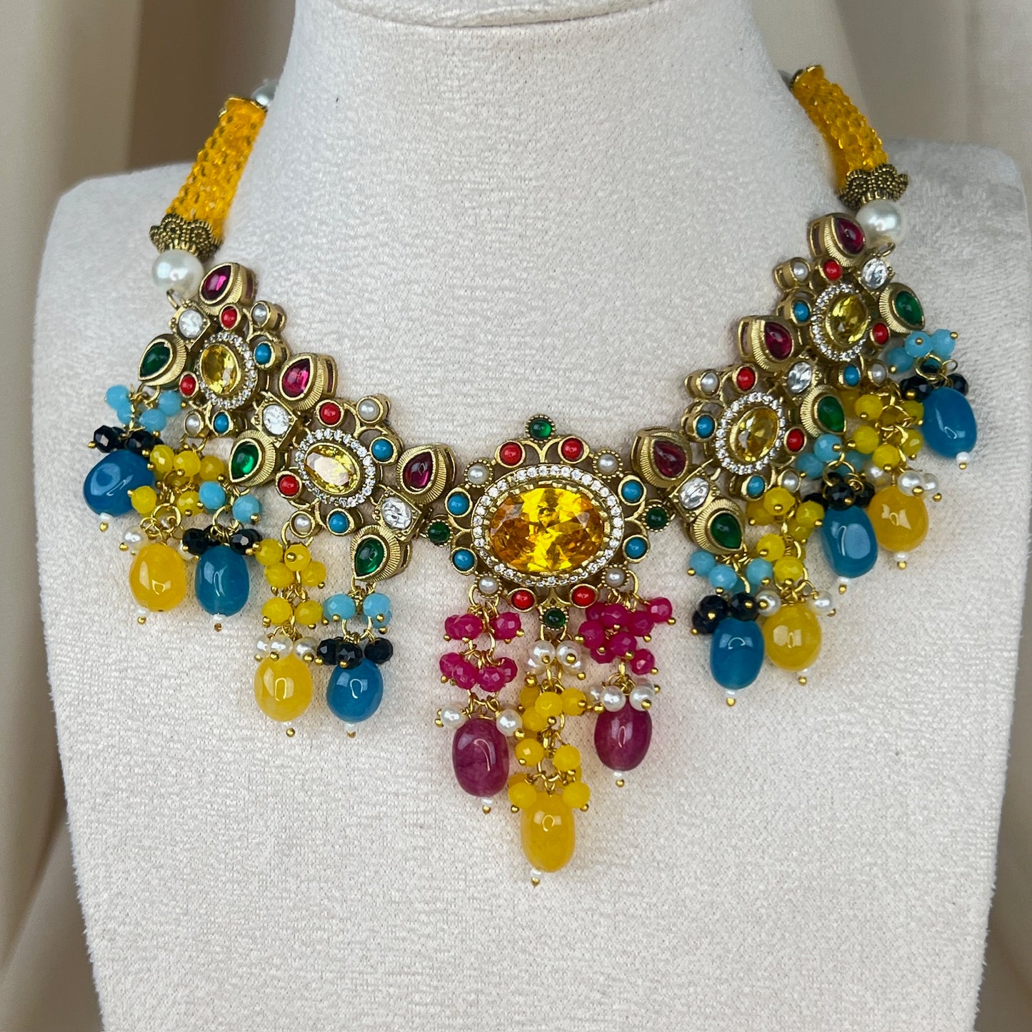 Victorian Kundan Multicolor Necklace Set w/Earrings