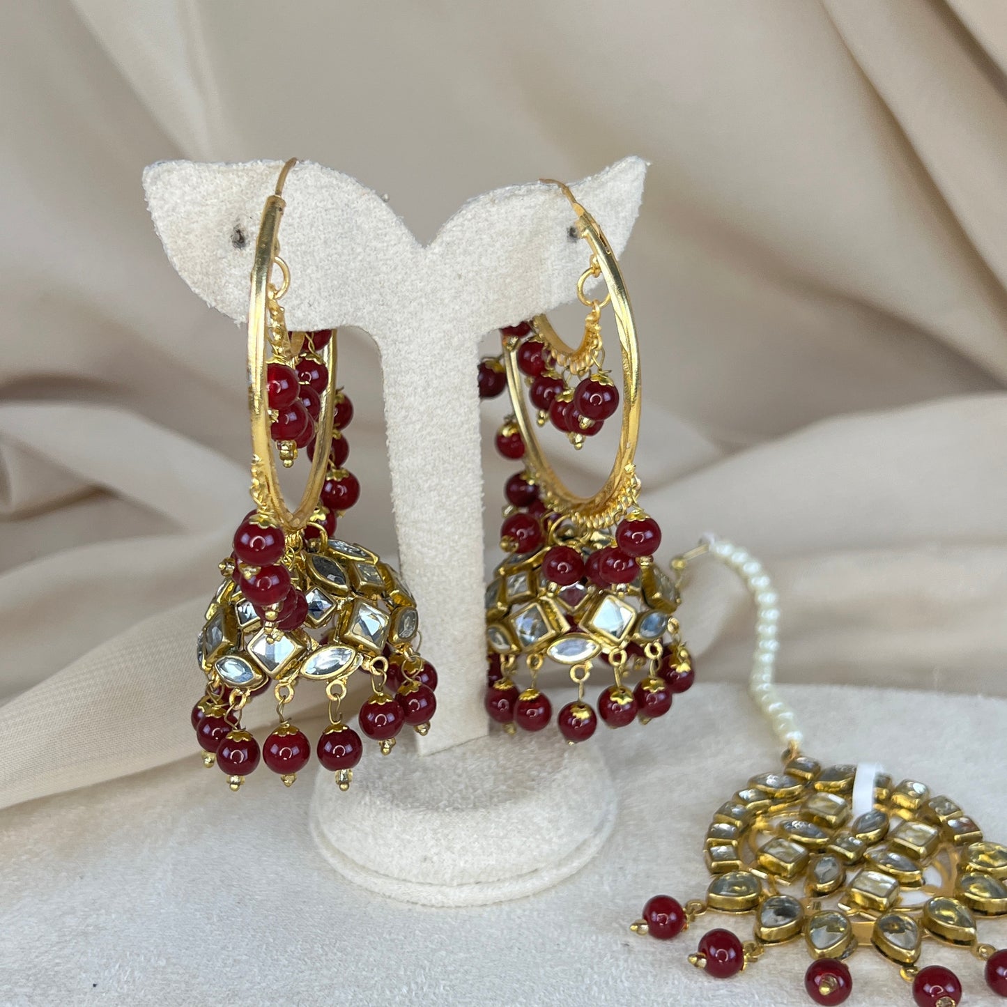 Kundan Jhumka Bali Earring and Tikka Set