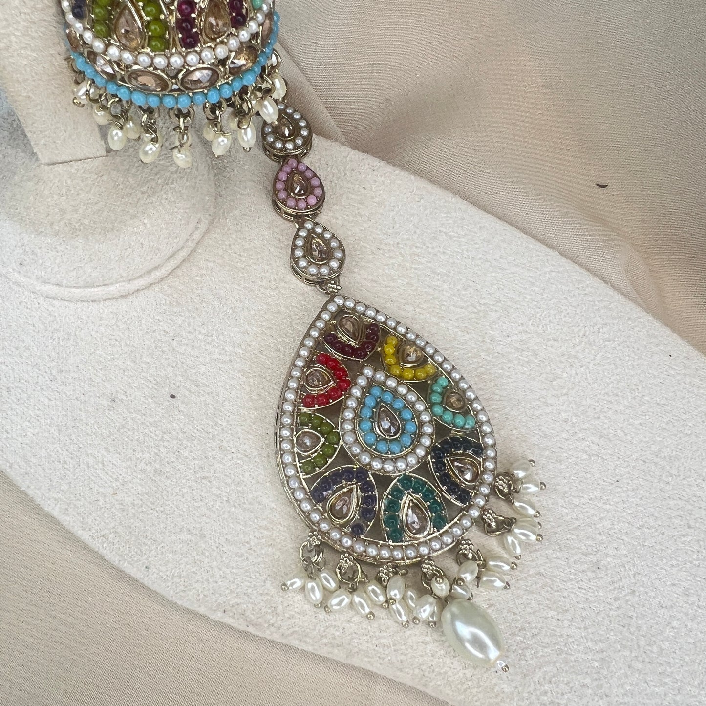 Nauratan Oversized Tikka & Jhumka Earring set