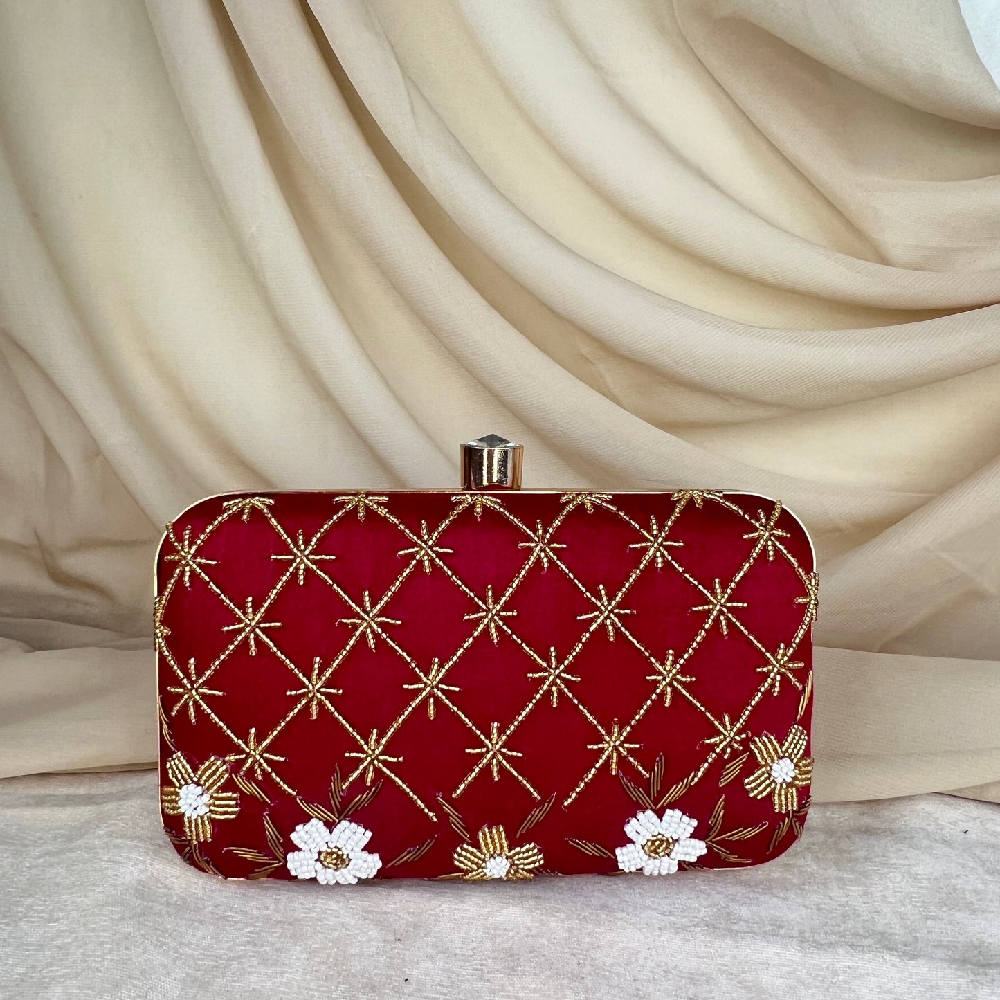 Gold Bead Embroidered Clutch
