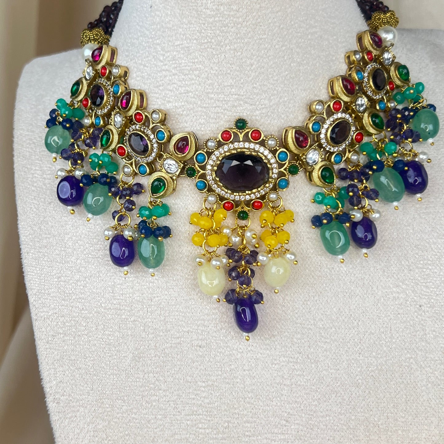 Victorian Kundan Multicolor Necklace Set w/Earrings