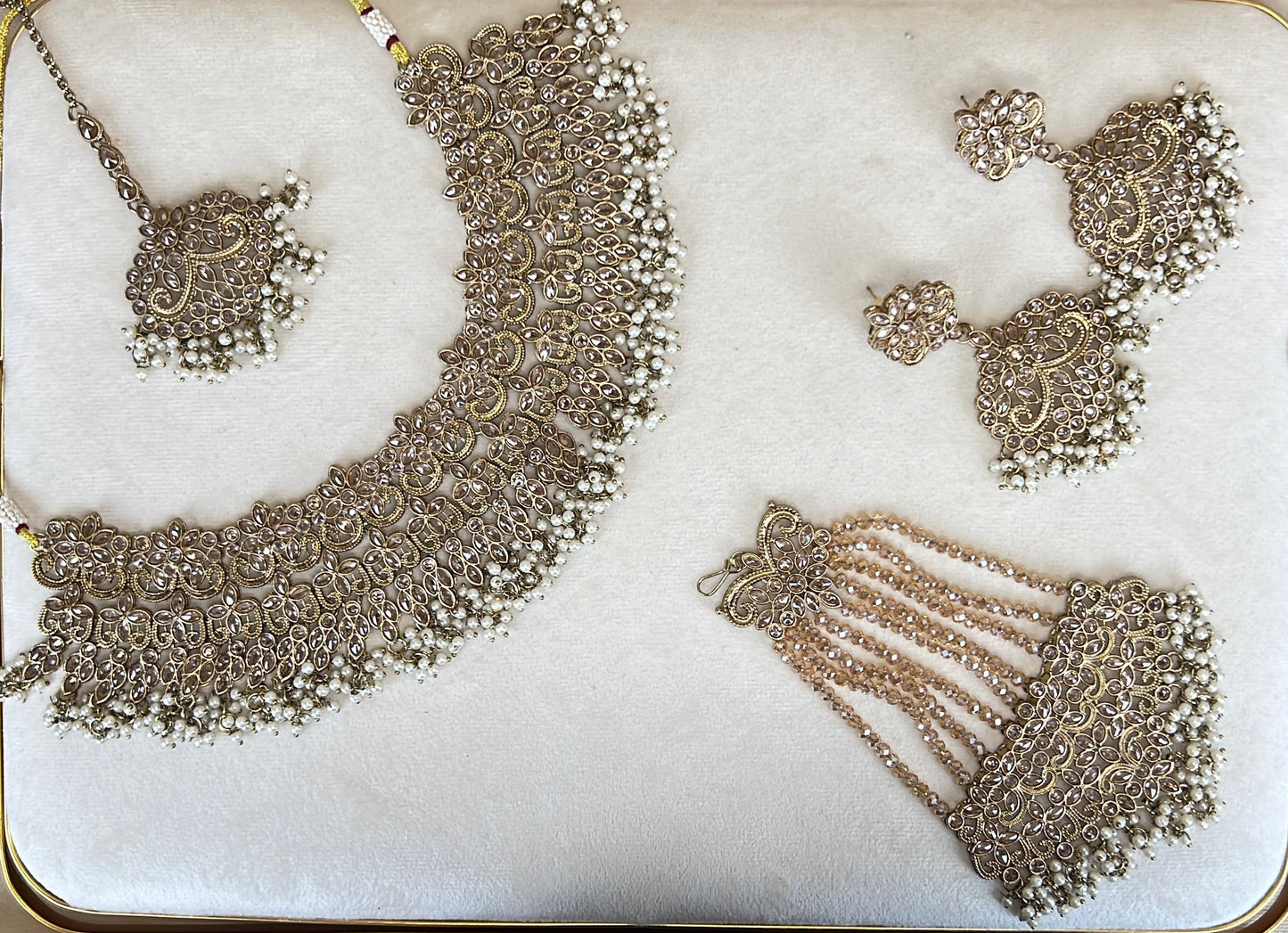 Large Bib Pakistani Style Semi Bridal Set w/Jhoomar